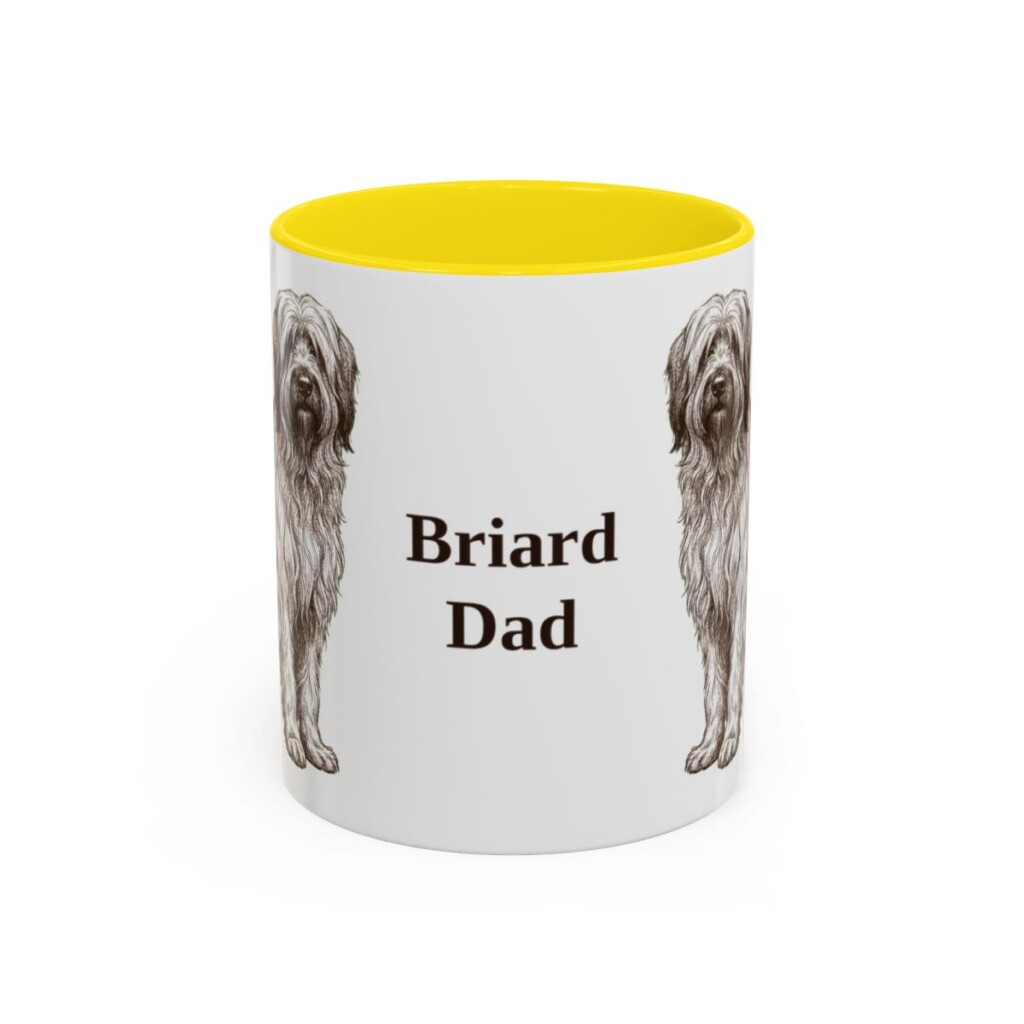 11oz Briard Dog Dad Mug, Yellow, front view