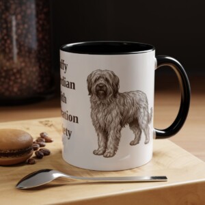 11oz Funny Briard Mug, Black, lifestyle photo