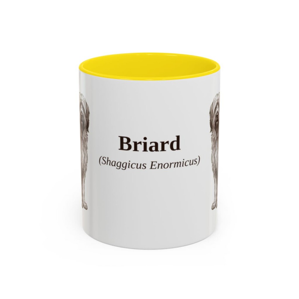 11oz Briard Latin Mug, Yellow, front view