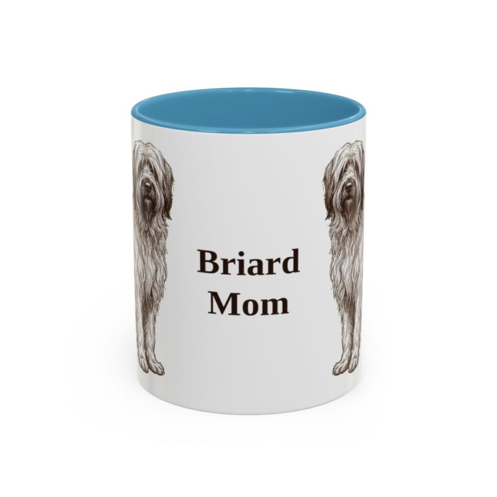 11oz Briard Dog Mom Mug, Light Blue, front view