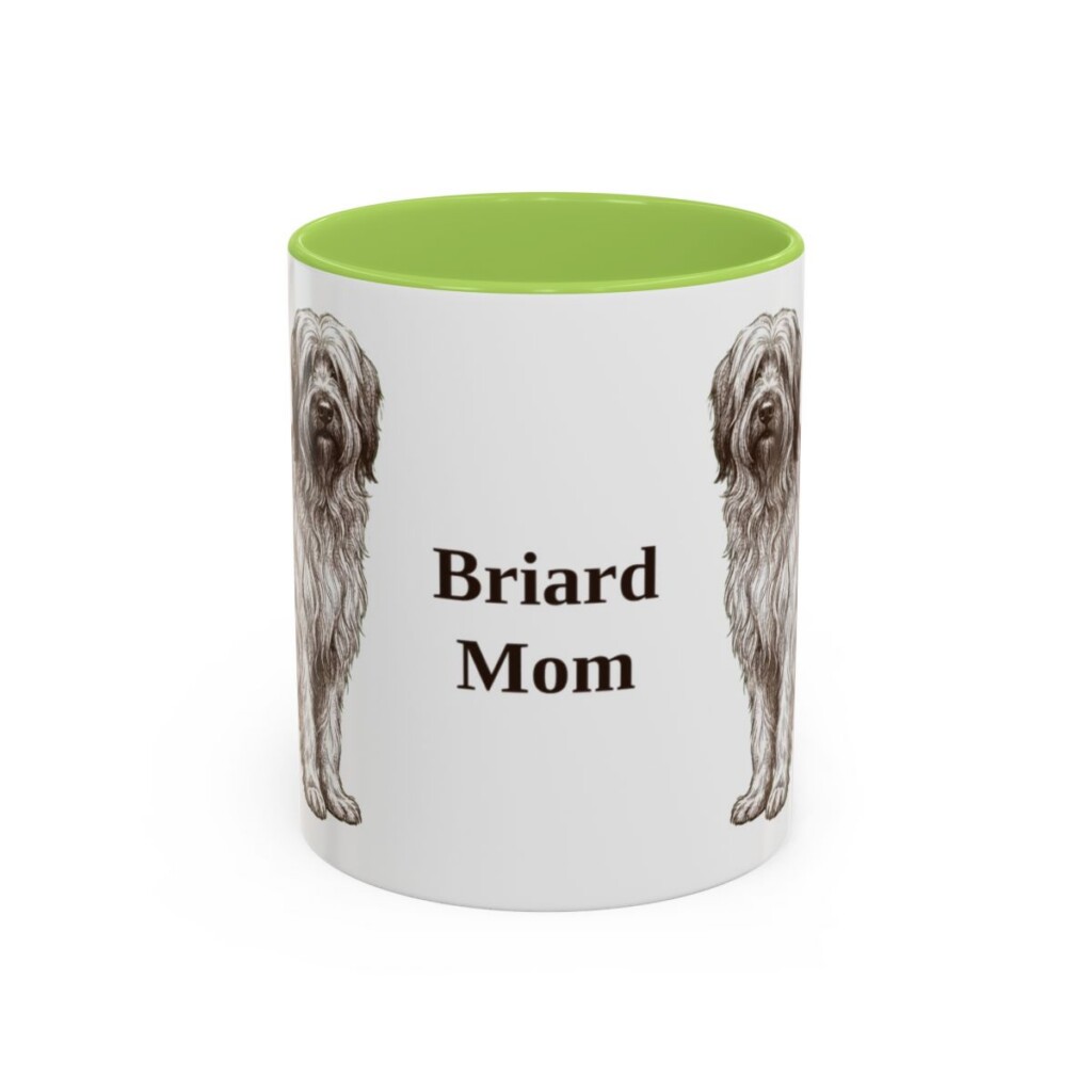 11oz Briard Dog Mom Mug, Light Green, front view