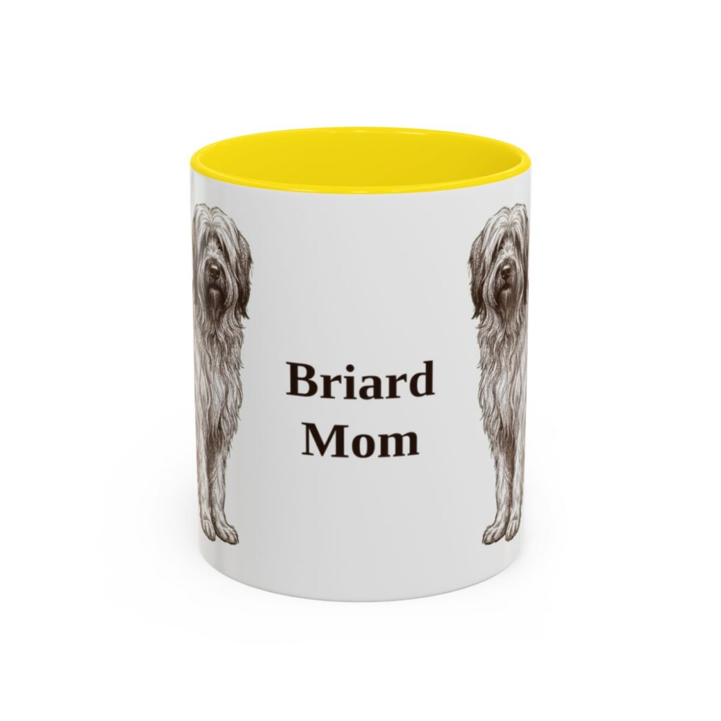 11oz Briard Dog Mom Mug, Yellow, front view