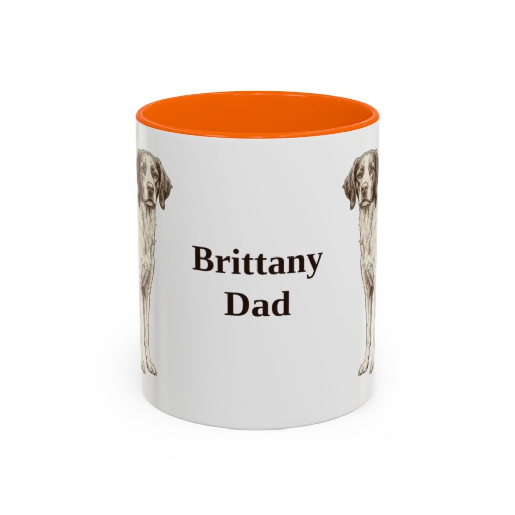 11oz Brittany Dog Dad Mug, Orange, front view