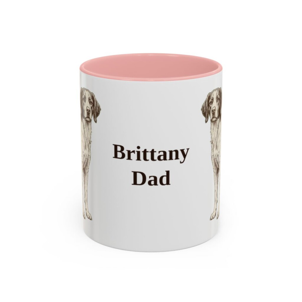 11oz Brittany Dog Dad Mug, Pink, front view