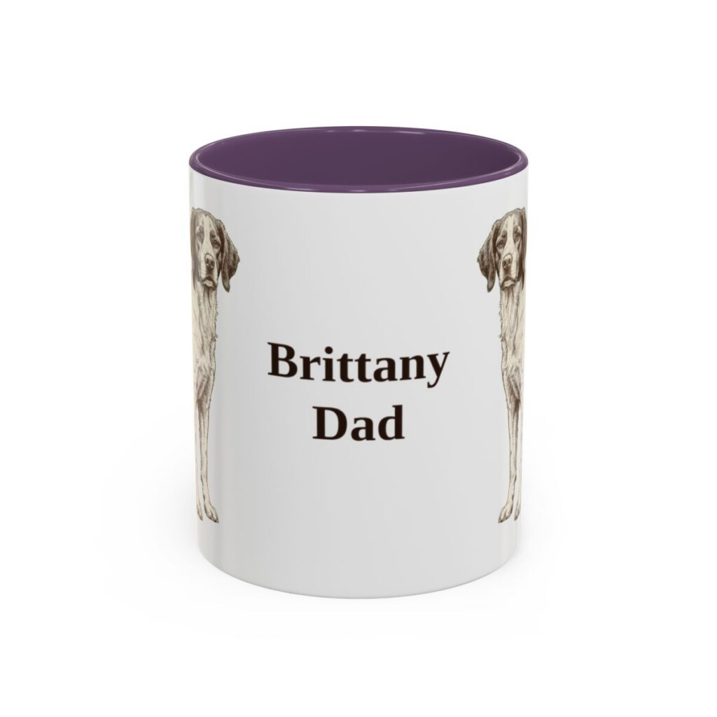 11oz Brittany Dog Dad Mug, Purple, front view