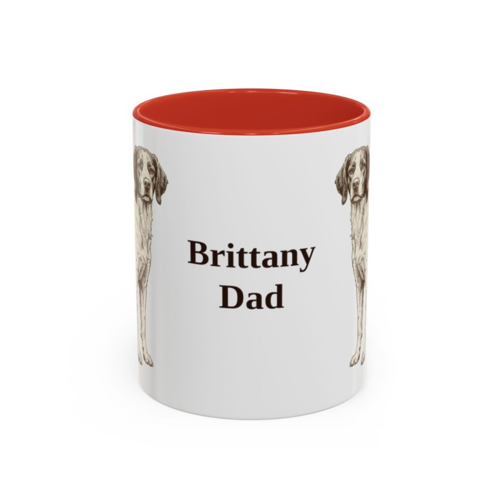 11oz Brittany Dog Dad Mug, Red, front view