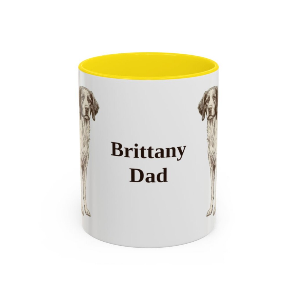 11oz Brittany Dog Dad Mug, Yellow, front view