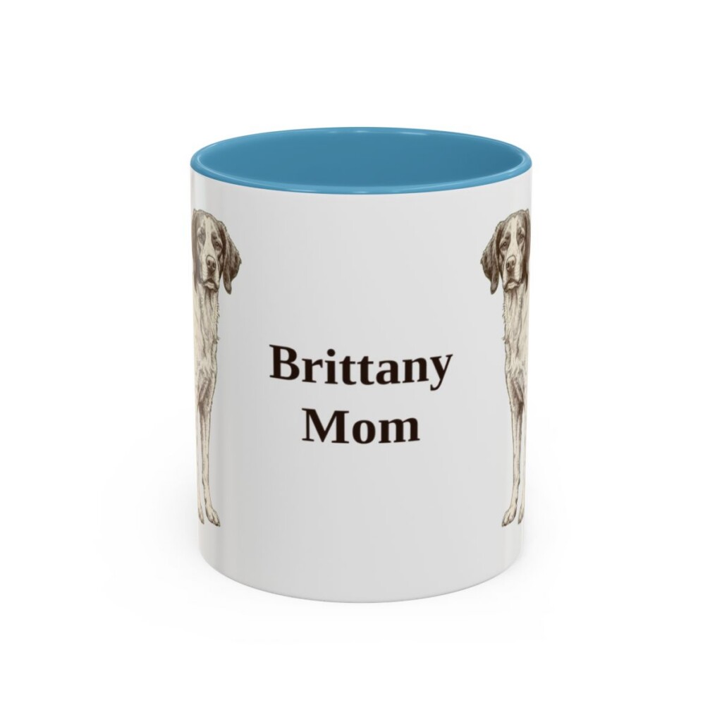 11oz Brittany Dog Mom Mug, Light Blue, front view