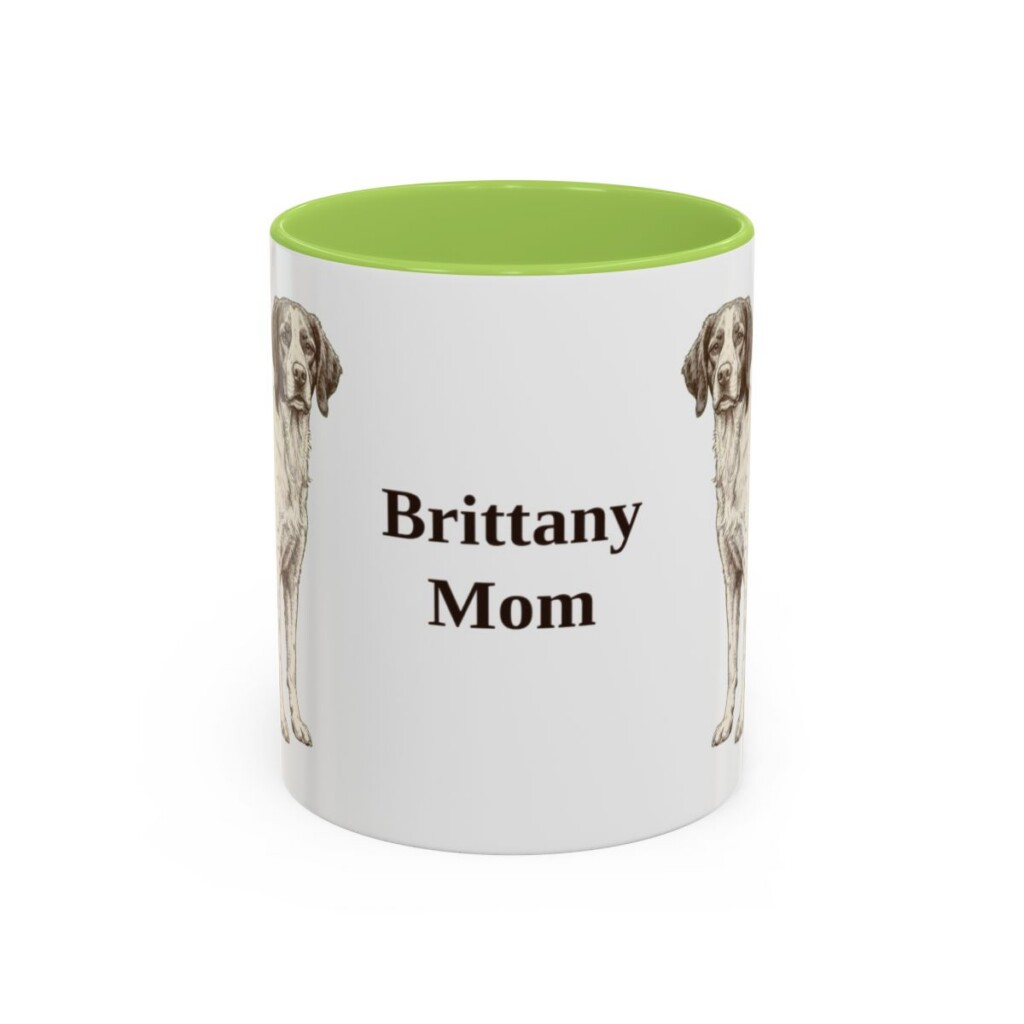 11oz Brittany Dog Mom Mug, Light Green, front view