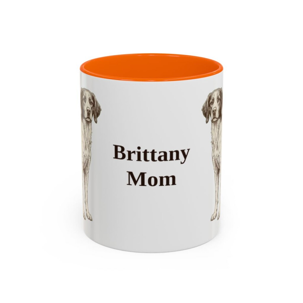 11oz Brittany Dog Mom Mug, Orange, front view