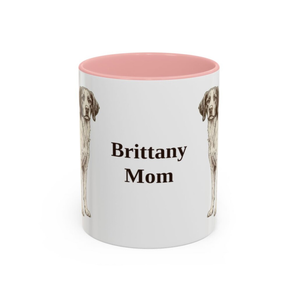 11oz Brittany Dog Mom Mug, Pink, front view