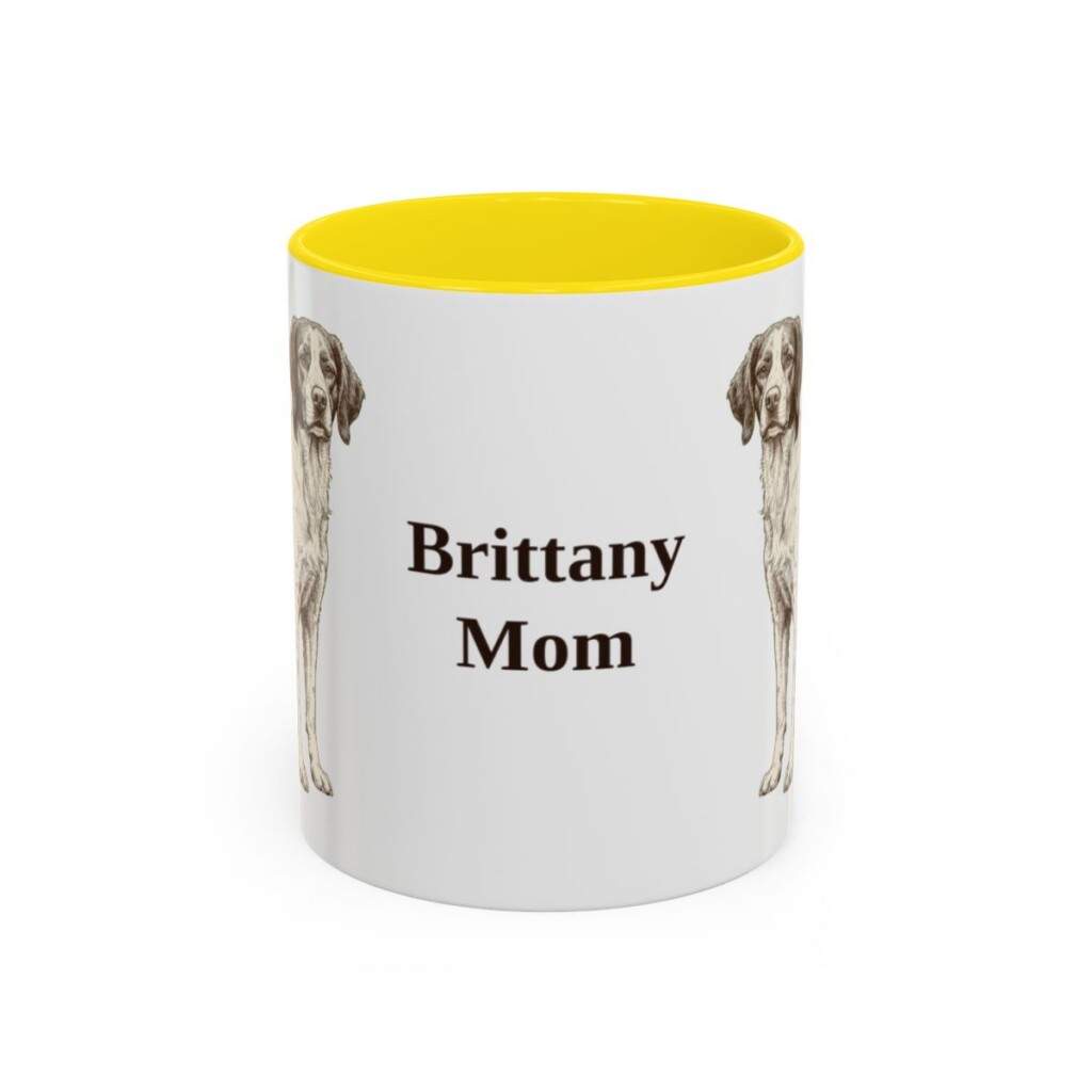 11oz Brittany Dog Mom Mug, Yellow, front view