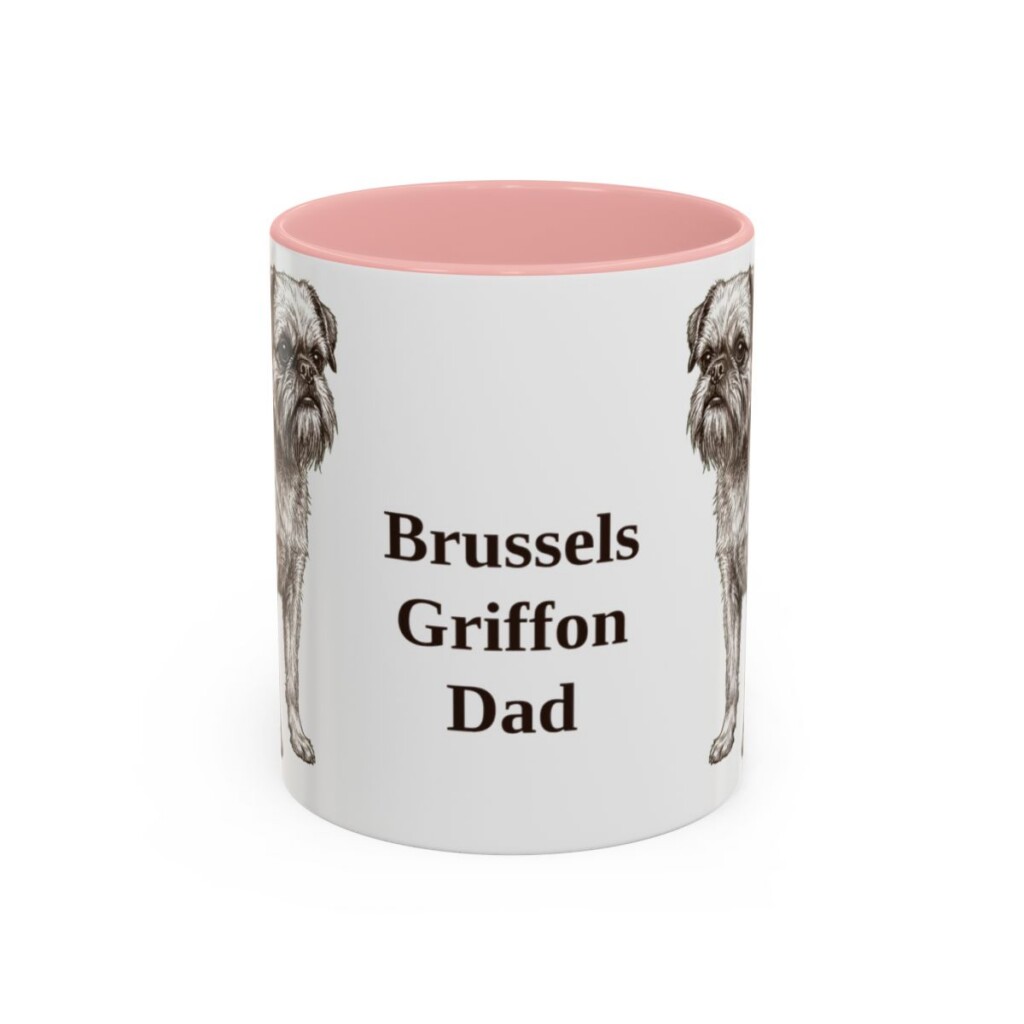11oz Brussels Griffon Dog Dad Mug, Pink, front view