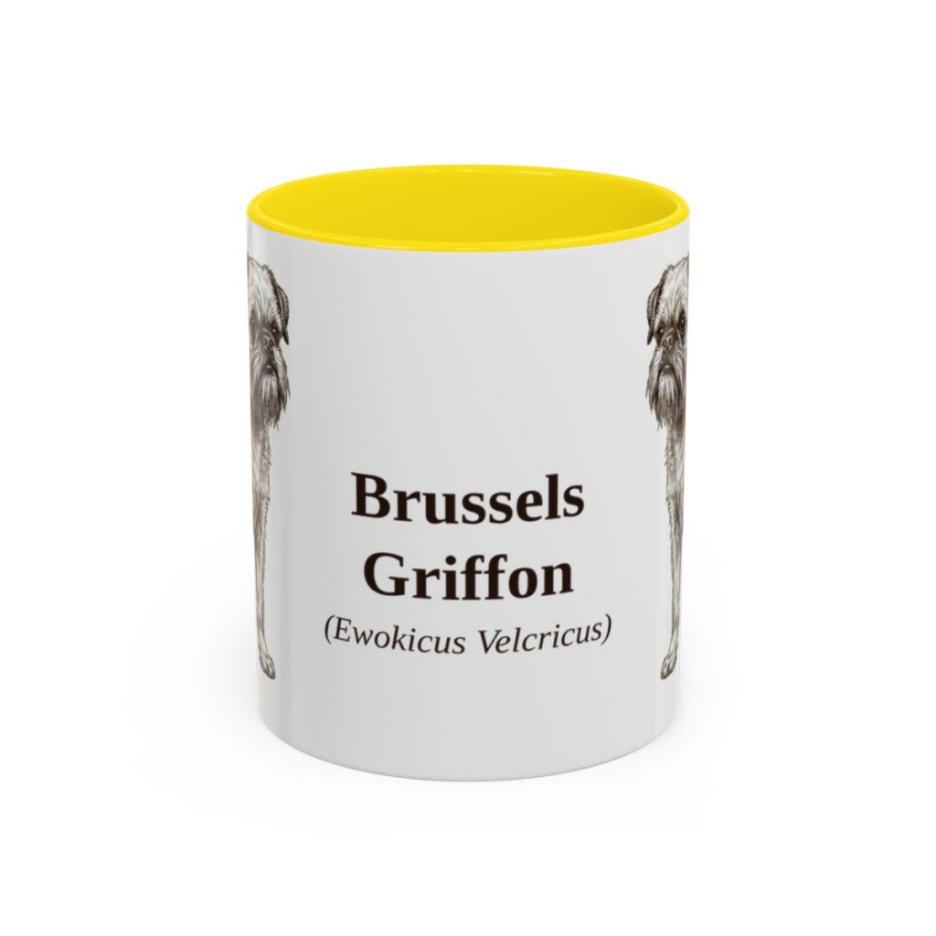 11oz Brussels Griffon Latin Mug, Yellow, front view