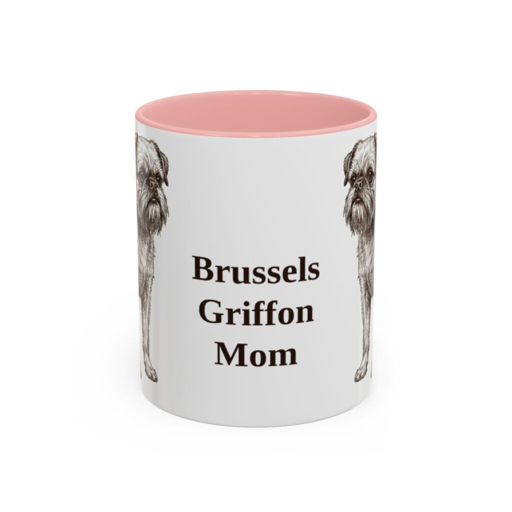 11oz Brussels Griffon Dog Mom Mug, Pink, front view