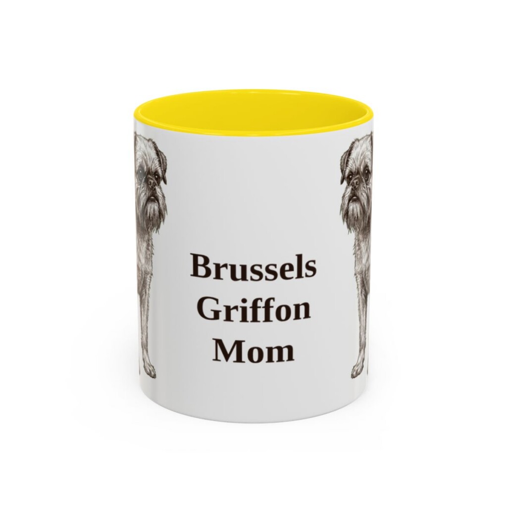 11oz Brussels Griffon Dog Mom Mug, Yellow, front view