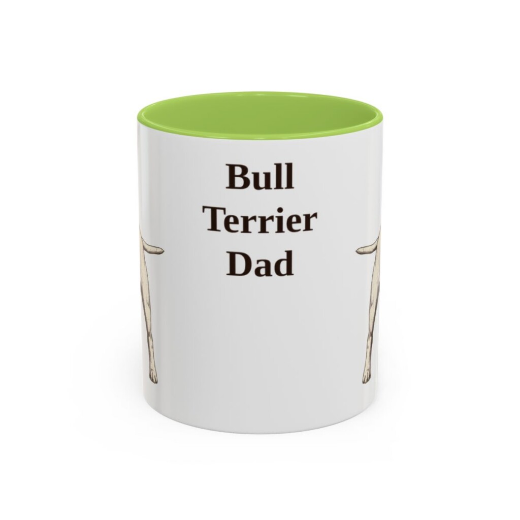 11oz-bull-terrier-mug-dad-light-green 11oz Bull Terrier Dog Dad Mug, Light Green, front view