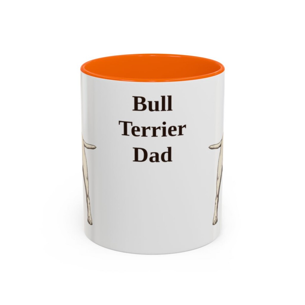 11oz-bull-terrier-mug-dad-orange 11oz Bull Terrier Dog Dad Mug, Orange, front view