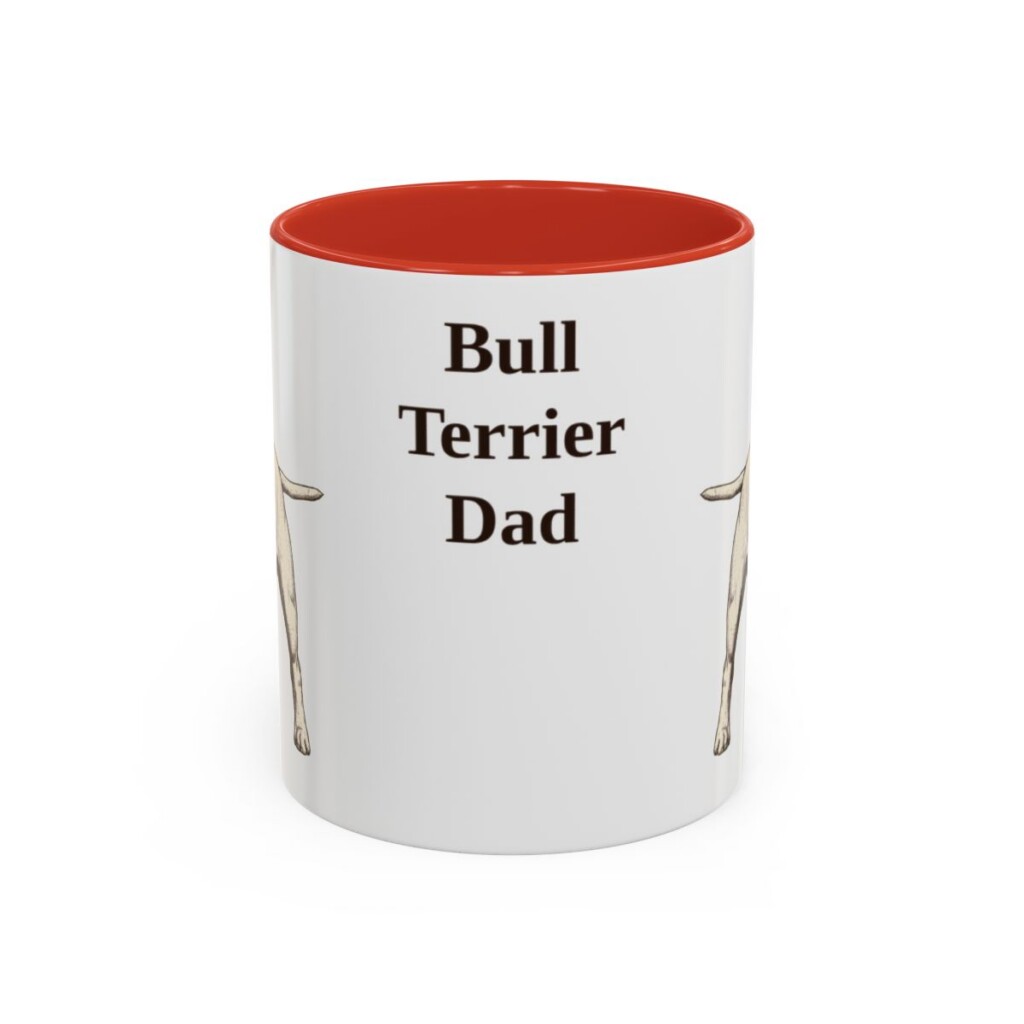 11oz-bull-terrier-mug-dad-red 11oz Bull Terrier Dog Dad Mug, Red, front view