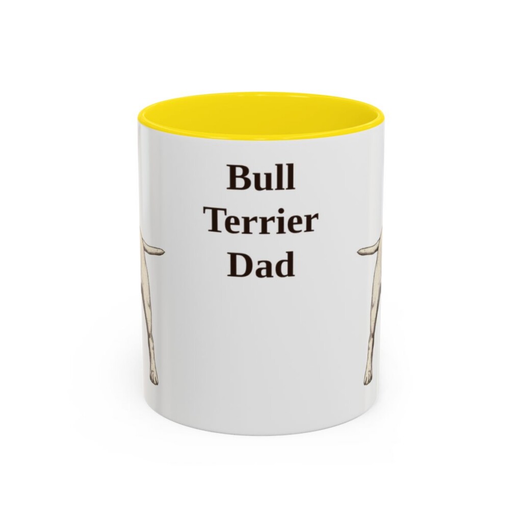 11oz-bull-terrier-mug-dad-yellow 11oz Bull Terrier Dog Dad Mug, Yellow, front view