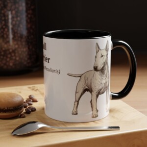 11oz Bull Terrier Latin Mug, Black, lifestyle photo