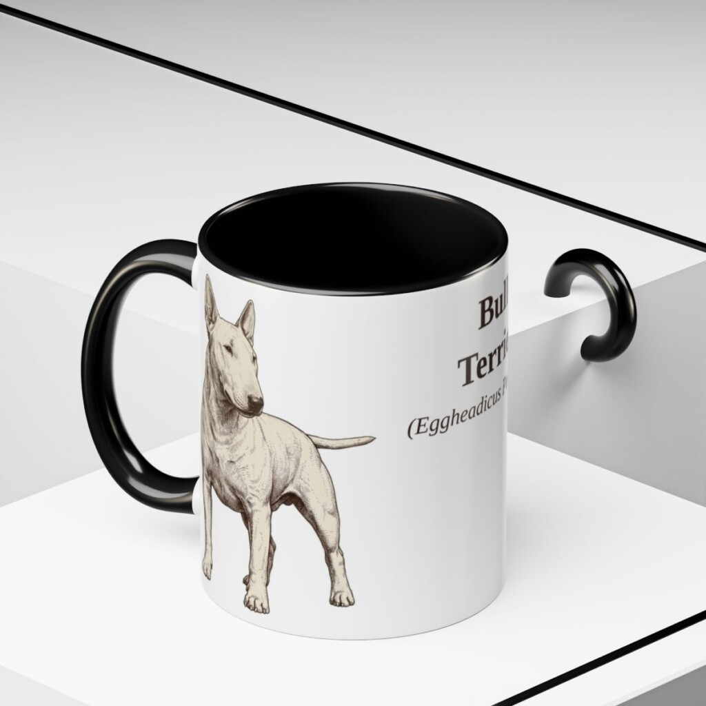 11oz Bull Terrier Latin Mug, Black, lifestyle photo
