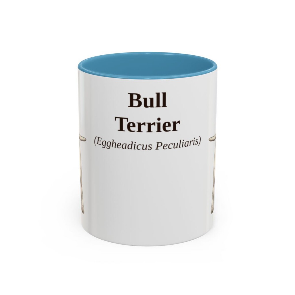 11oz Bull Terrier Latin Mug, Light Blue, front view