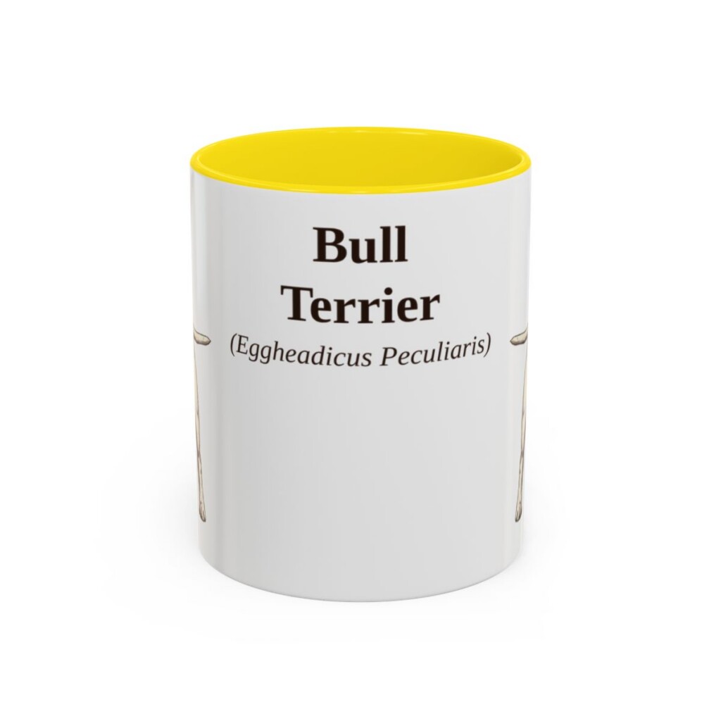 11oz Bull Terrier Latin Mug, Yellow, front view