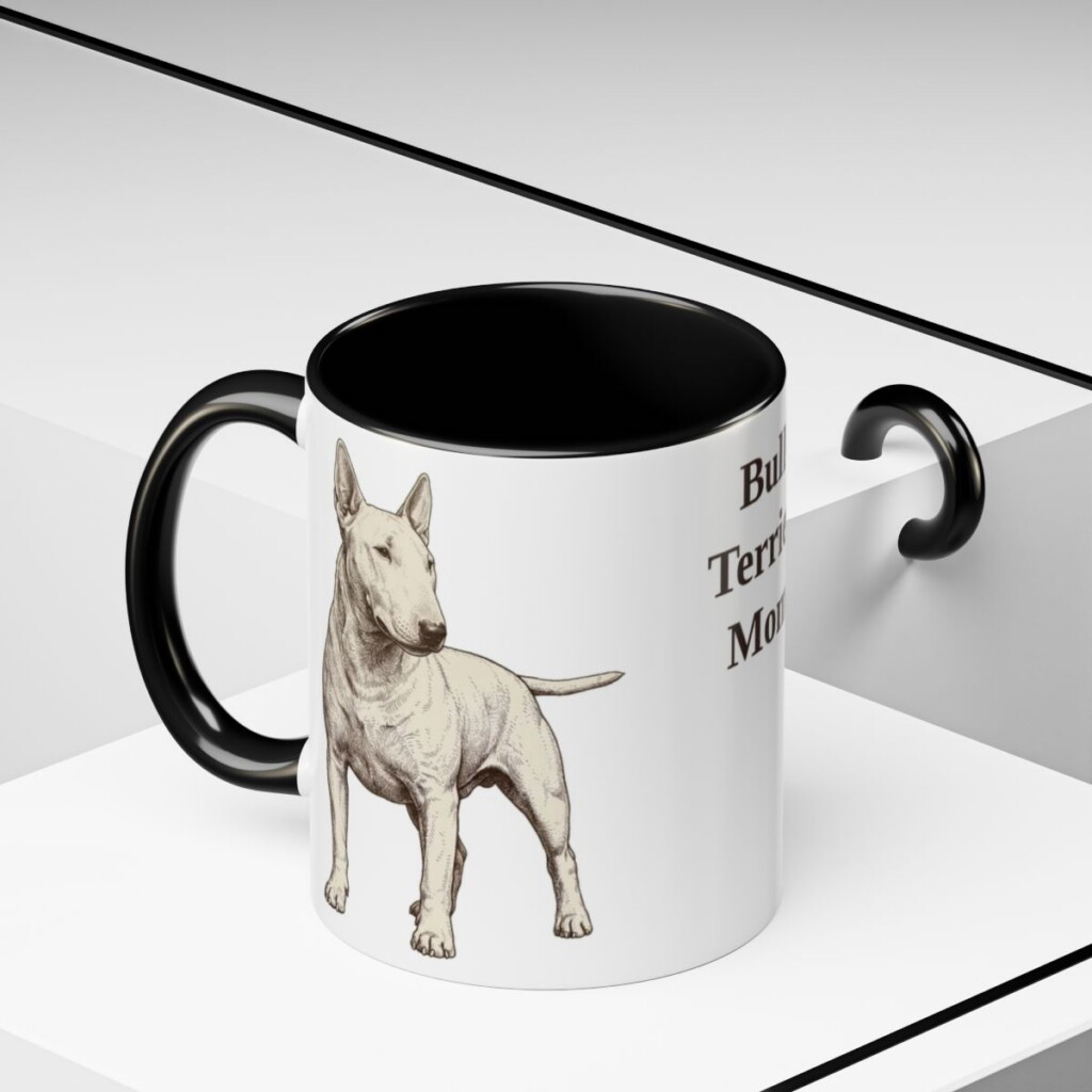 11oz Bull Terrier Dog Mom Mug, Black, lifestyle photo