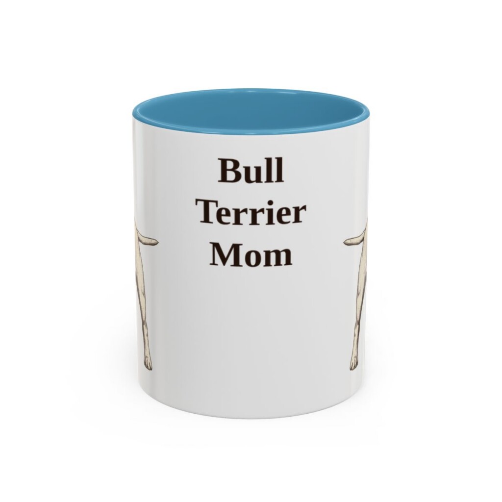 11oz Bull Terrier Dog Mom Mug, Light Blue, front view
