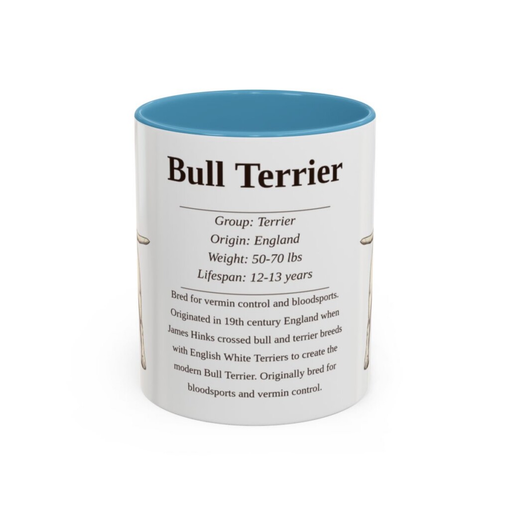 11oz Bull Terrier Mug, Light Blue, front view