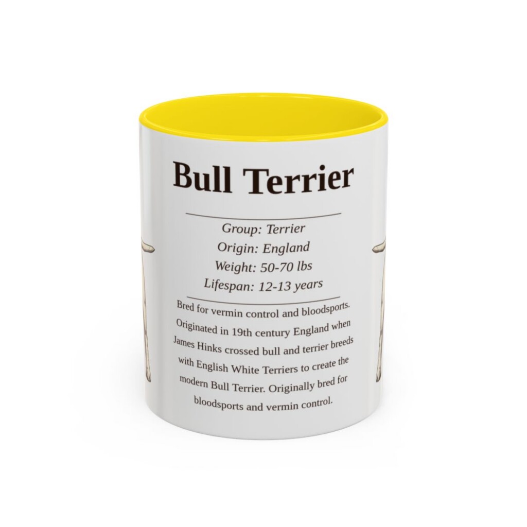 11oz Bull Terrier Mug, Yellow, front view