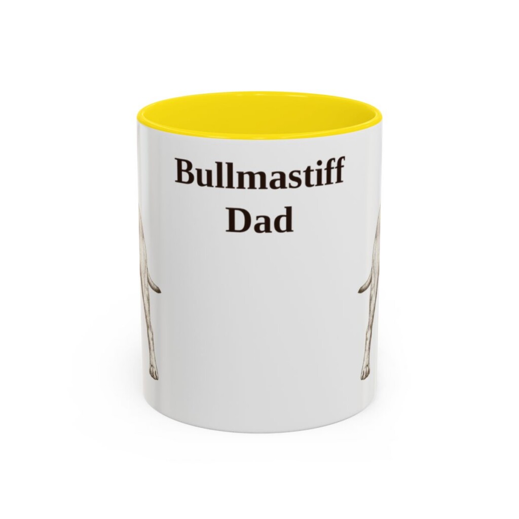 11oz Bullmastiff Dog Dad Mug, Yellow, front view