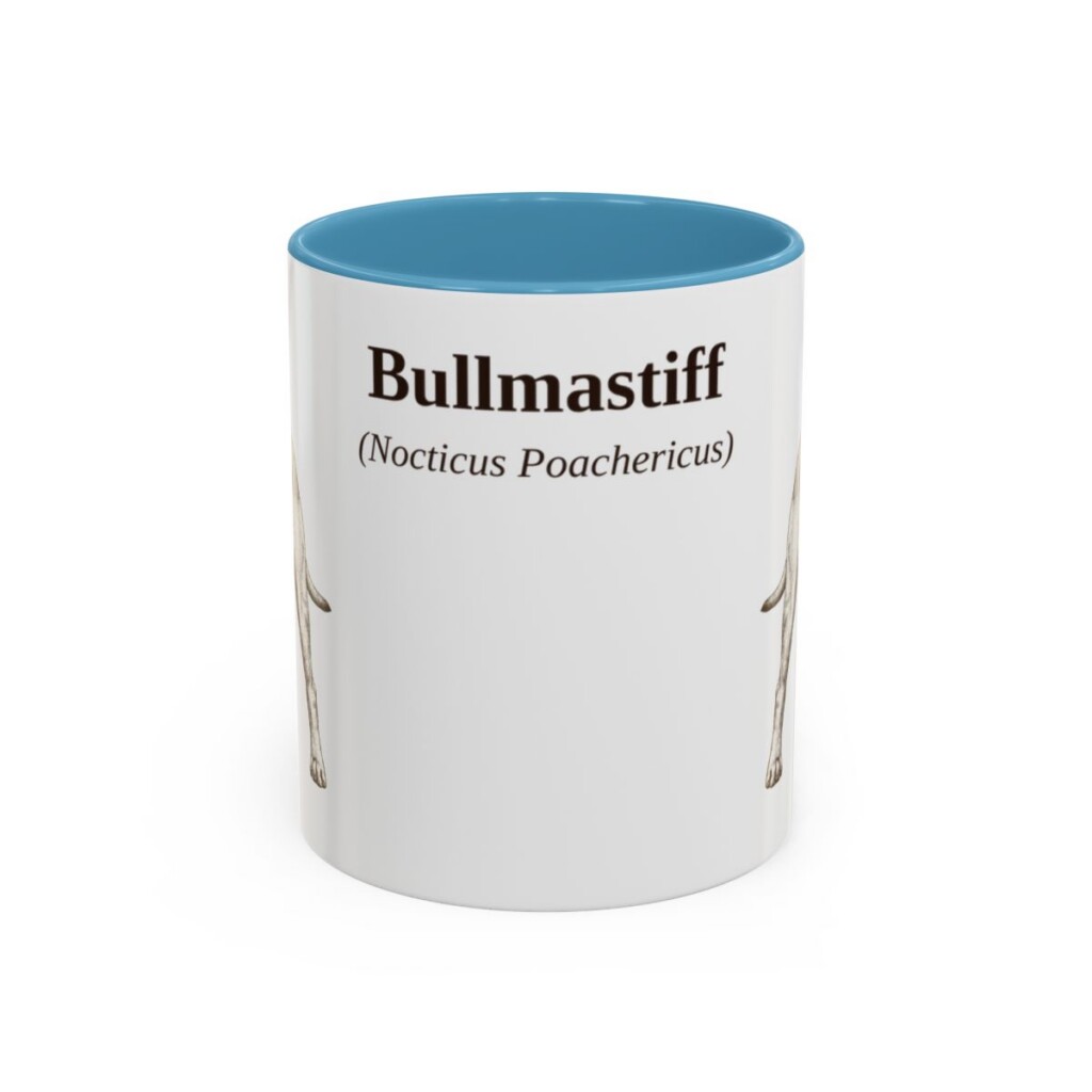 11oz Bullmastiff Latin Mug, Light Blue, front view