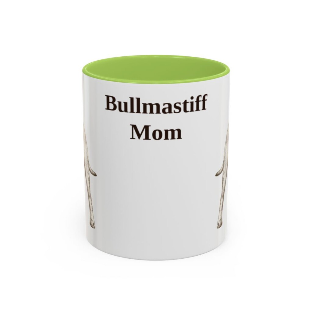 11oz Bullmastiff Dog Mom Mug, Light Green, front view