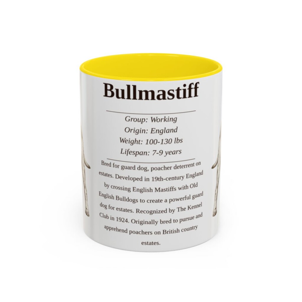 11oz Bullmastiff Mug, Yellow, front view