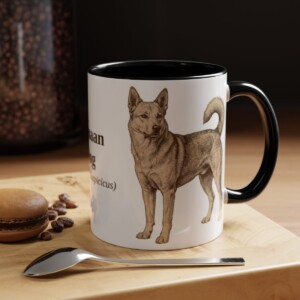 11oz Canaan Dog Latin Mug, Black, lifestyle photo