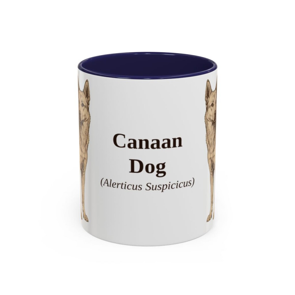 11oz Canaan Dog Latin Mug, Navy, front view