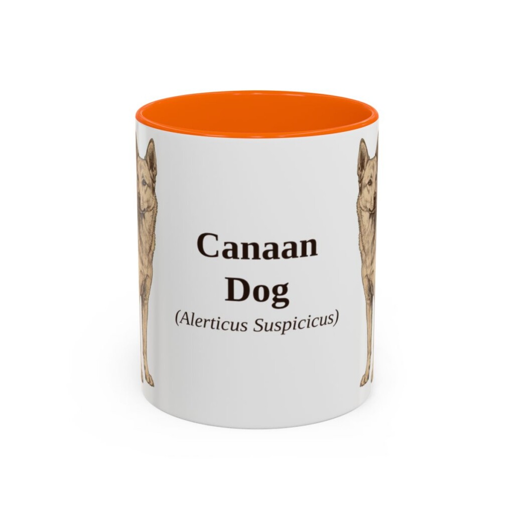 11oz Canaan Dog Latin Mug, Orange, front view