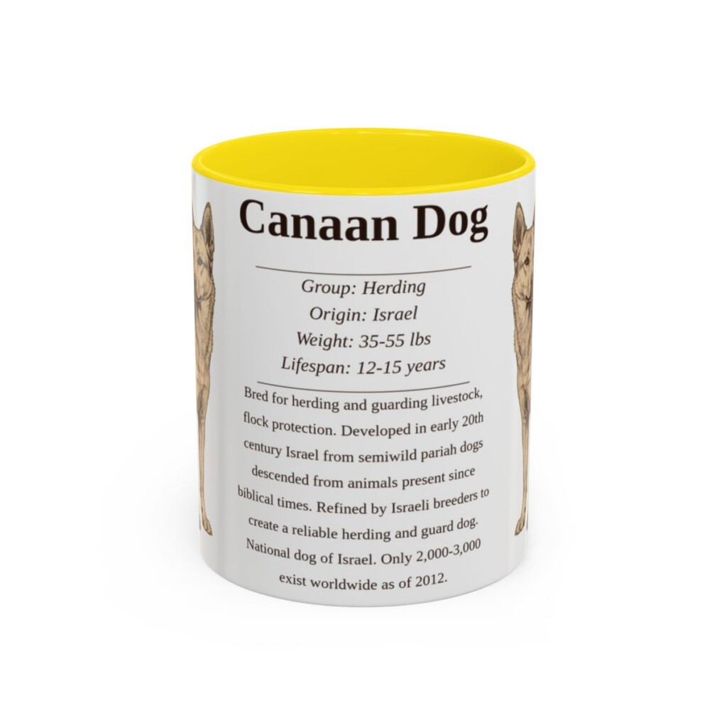 11oz Canaan Dog Mug, Yellow, front view