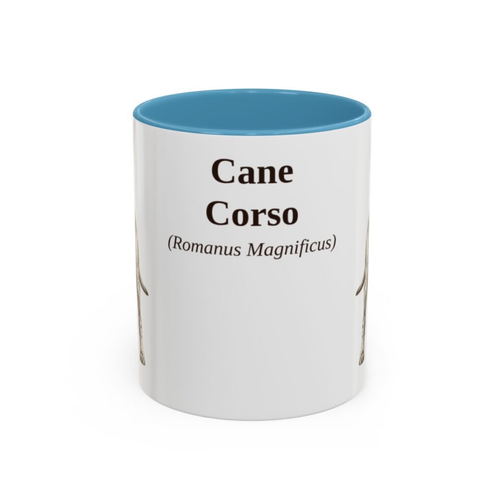 11oz Cane Corso Latin Mug, Light Blue, front view