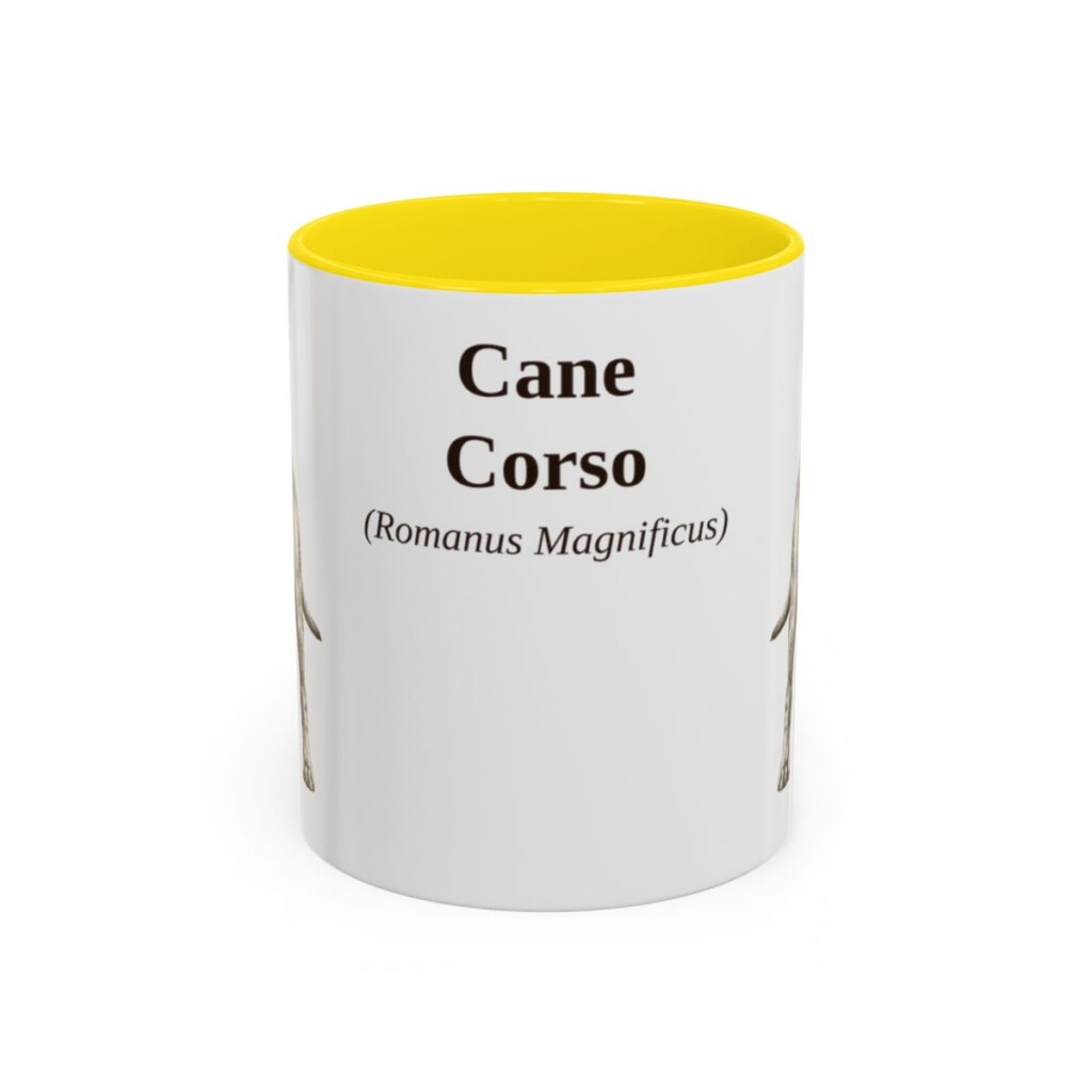 11oz Cane Corso Latin Mug, Yellow, front view