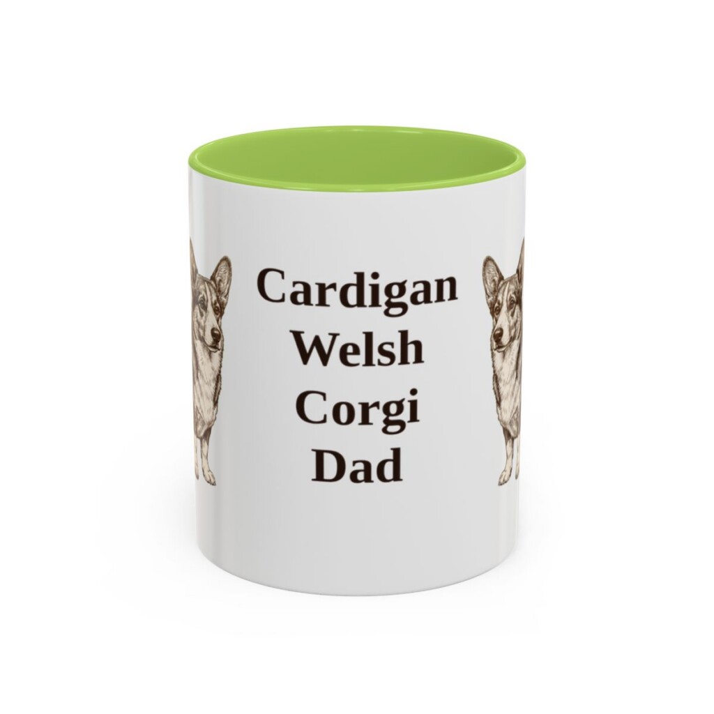 11oz-cardigan-welsh-corgi-mug-dad-light-green 11oz Cardigan Welsh Corgi Dog Dad Mug, Light Green, front view