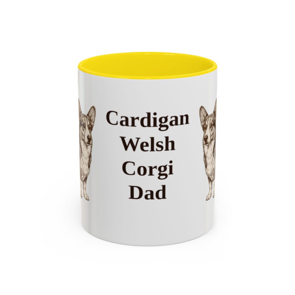 11oz-cardigan-welsh-corgi-mug-dad-yellow 11oz Cardigan Welsh Corgi Dog Dad Mug, Yellow, front view