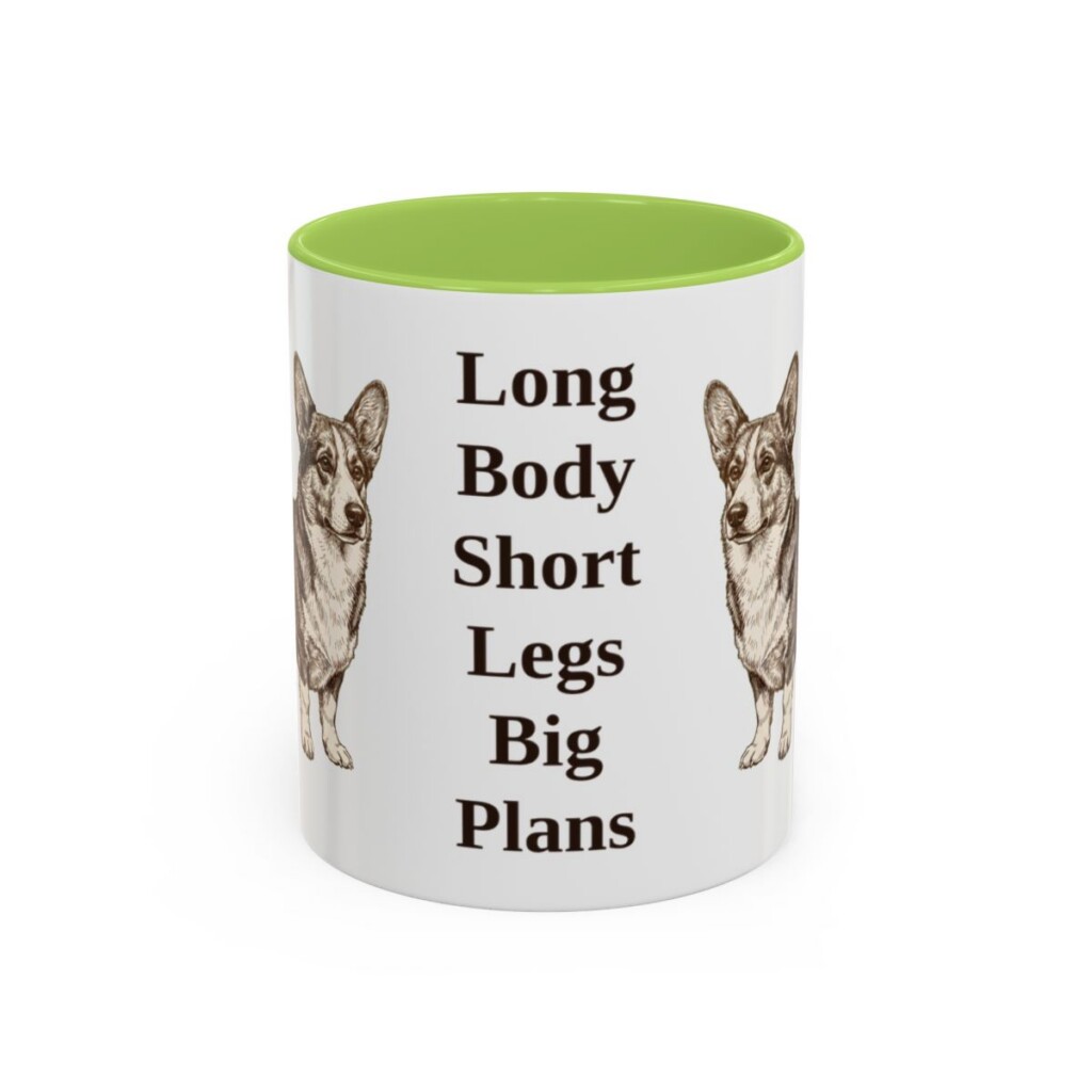 11oz Funny Cardigan Welsh Corgi Mug, Light Green, front view