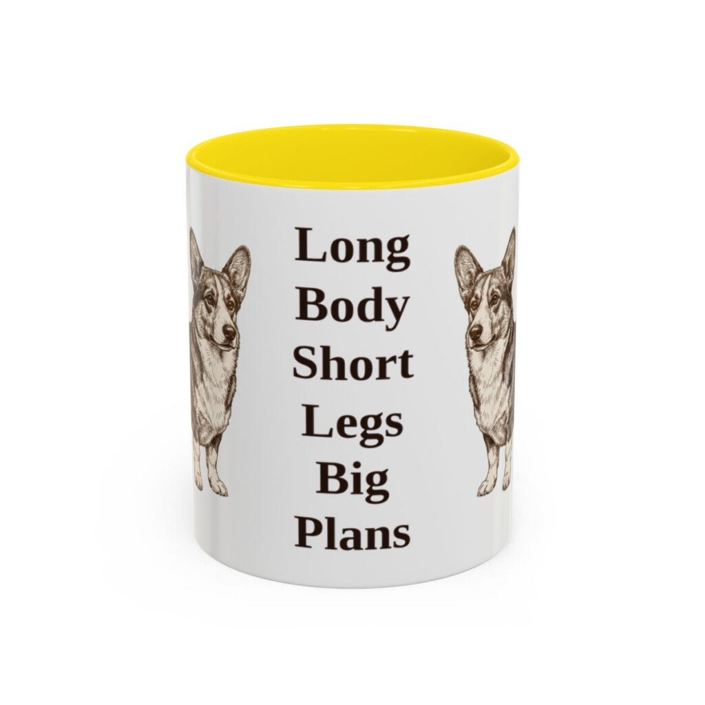 11oz Funny Cardigan Welsh Corgi Mug, Yellow, front view