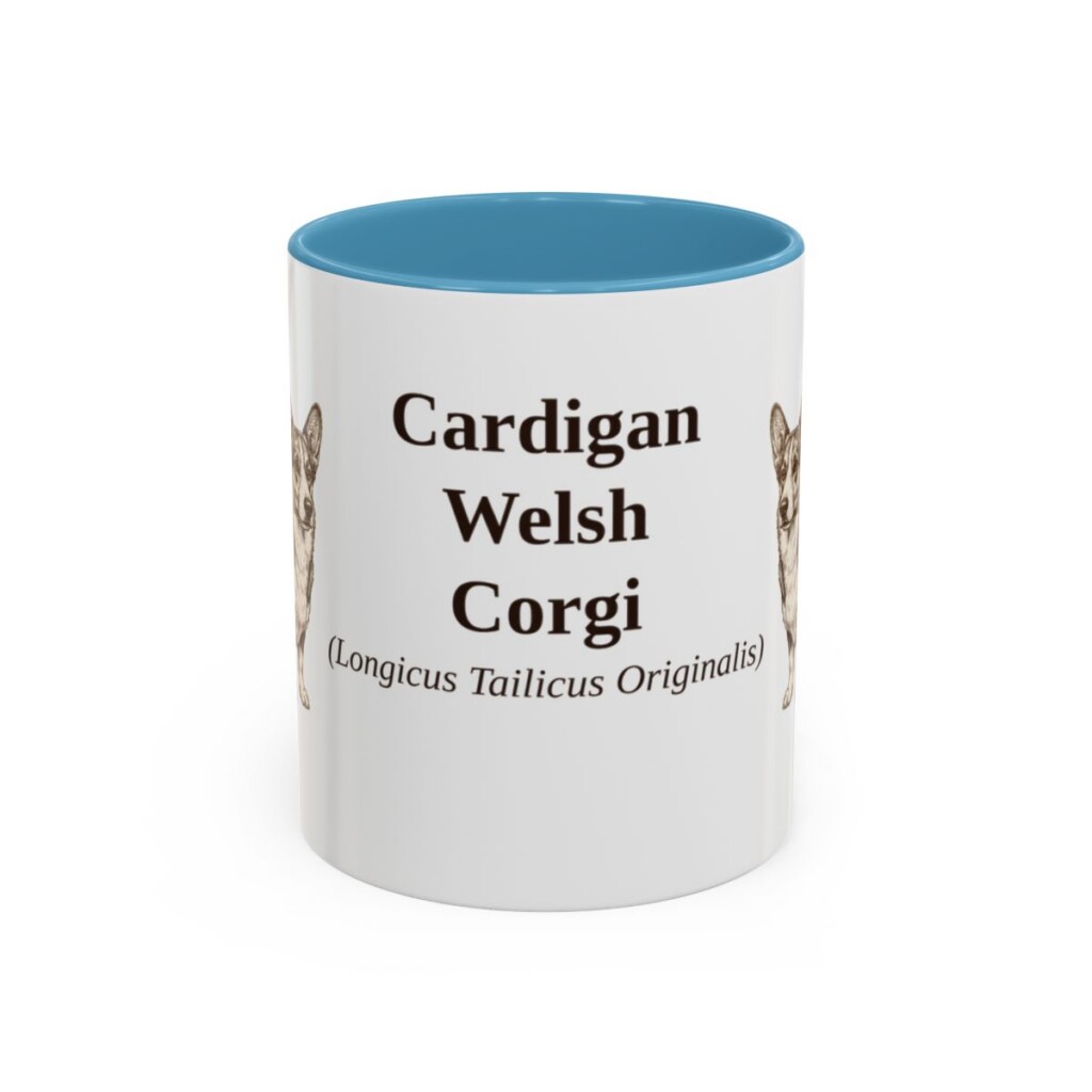 11oz Cardigan Welsh Corgi Latin Mug, Light Blue, front view