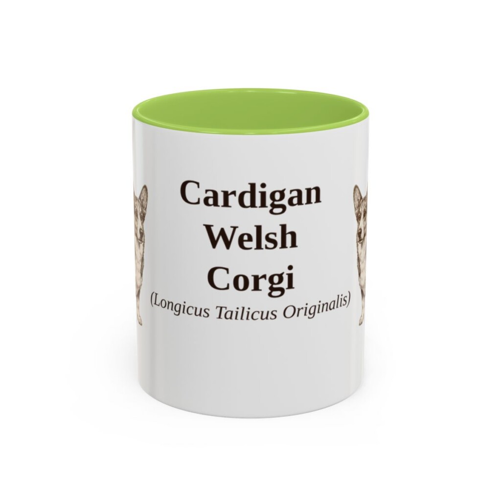 11oz Cardigan Welsh Corgi Latin Mug, Light Green, front view