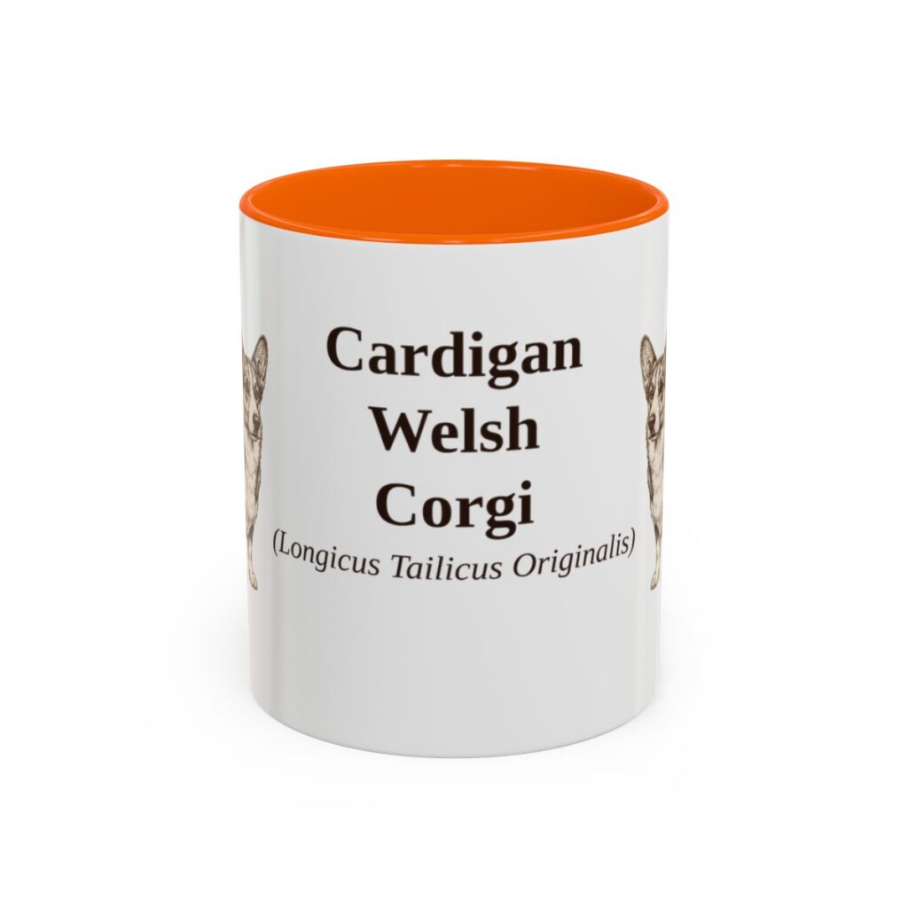 11oz Cardigan Welsh Corgi Latin Mug, Orange, front view
