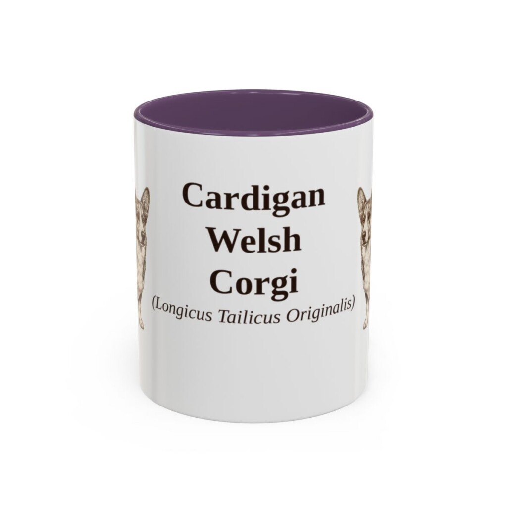 11oz Cardigan Welsh Corgi Latin Mug, Purple, front view